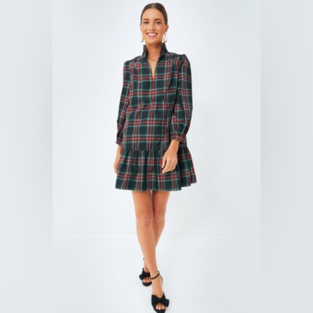 Tuckernuck Palmerston Tartan Plaid Drop Waist Long Sleeve Mini Dress Size Medium - Picture 4 of 15